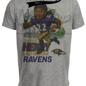 Baltimore Ravens Derrick Henry Exclusive Retro Football City Artwork Heather Gray Sublimated T-Shirt