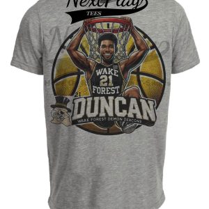 Wake Forest Demon Deacons Tim Duncan Exclusive Retro March Madness Basketball Artwork Heather Gray Sublimated T-Shirt