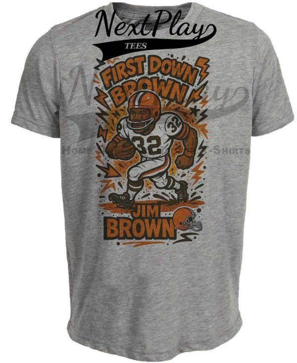 Cleveland Browns Jim Brown First Down Exclusive Retro Football Graffiti Artwork Heather Gray Sublimated T-Shirt