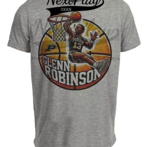 Purdue Boilermakers Glenn Robinson Exclusive Retro March Madness Basketball Artwork Heather Gray Sublimated T-Shirt