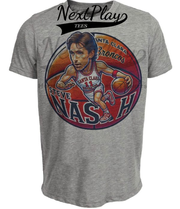 Santa Clara Broncos Steve Nash PG Exclusive Retro March Madness Basketball Artwork Heather Gray Sublimated T-Shirt