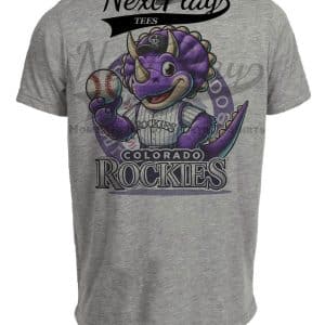 Colorado Rockies Exclusive Retro Baseball Mascot Artwork Heather Gray Sublimated T-Shirt