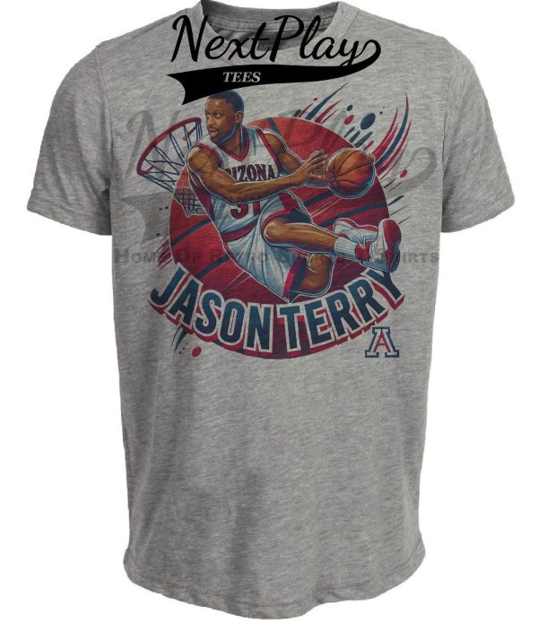 Arizona Wildcats Jason Terry Exclusive Retro March Madness Basketball Artwork Heather Gray Sublimated T-Shirt