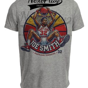 Maryland Terrapins Joe Smith Exclusive Retro March Madness Basketball Artwork Heather Gray Sublimated T-Shirt