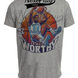 North Carolina Tar Heels James Worthy Exclusive Retro March Madness Basketball Artwork Heather Gray Sublimated T-Shirt
