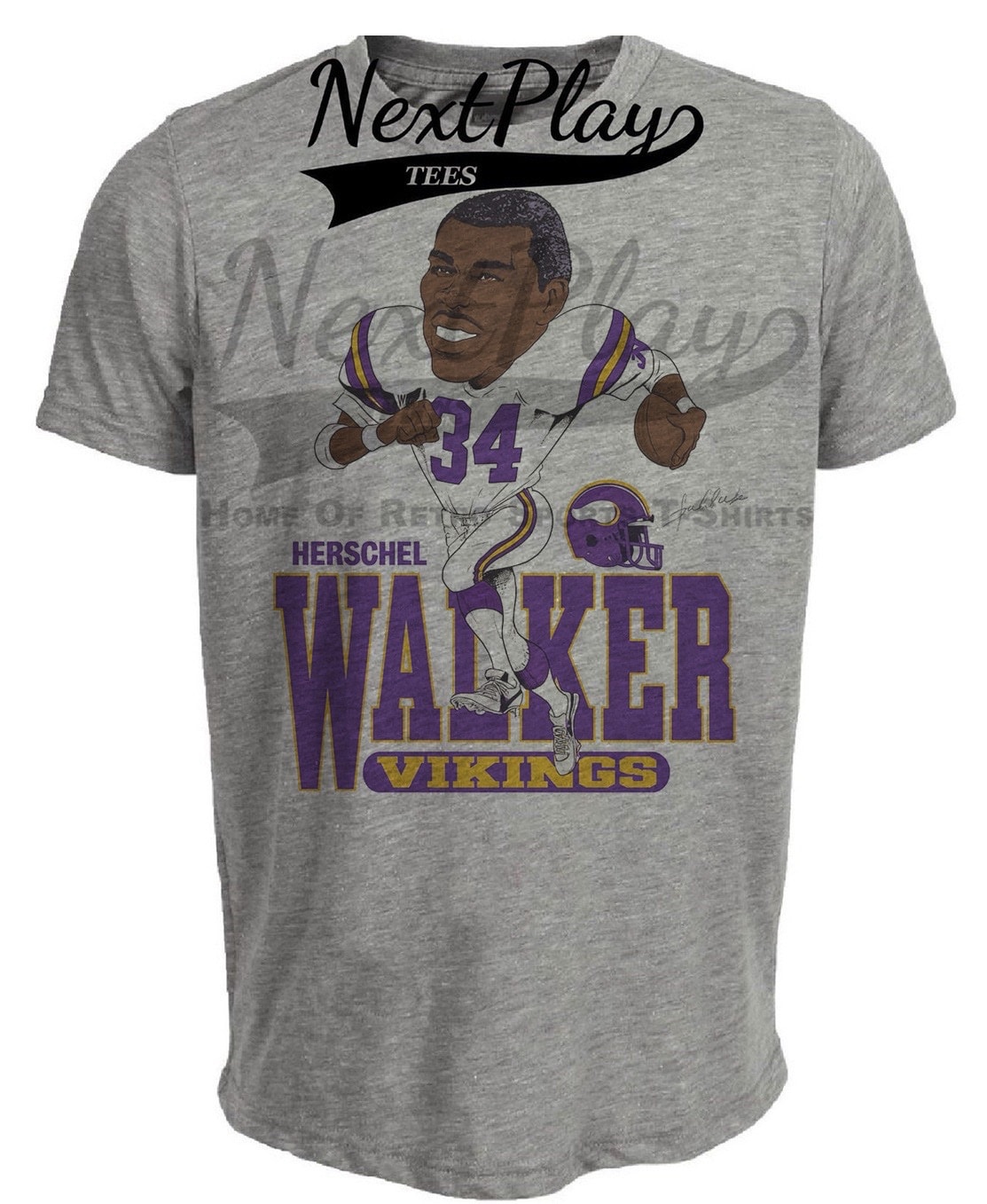 Minnesota Vikings Herschel Walker Retro Football 1989 Artwork Heather Gray Sublimated T-Shirt