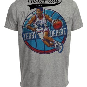 Seton Hall Pirates Terry Dehere Exclusive Retro March Madness Basketball Artwork Heather Gray Sublimated T-Shirt