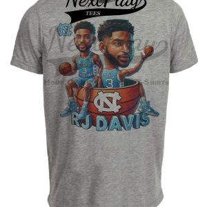 North Carolina Tar Heels RJ Davis Exclusive Retro March Madness Basketball Artwork Heather Gray Sublimated T-Shirt