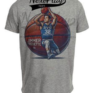 BYU Cougars Jimmer Fredette Exclusive Retro March Madness Basketball Artwork Heather Gray Sublimated T-Shirt
