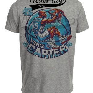 North Carolina Tar Heels Vince Carter Exclusive Retro March Madness Basketball Artwork Heather Gray Sublimated T-Shirt