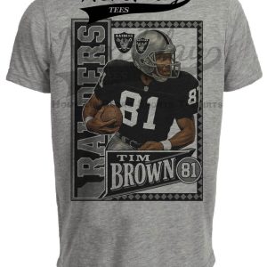 Oakland Raiders Tim Brown Exclusive Retro Football 1991 Artwork Heather Gray Sublimated T-Shirt