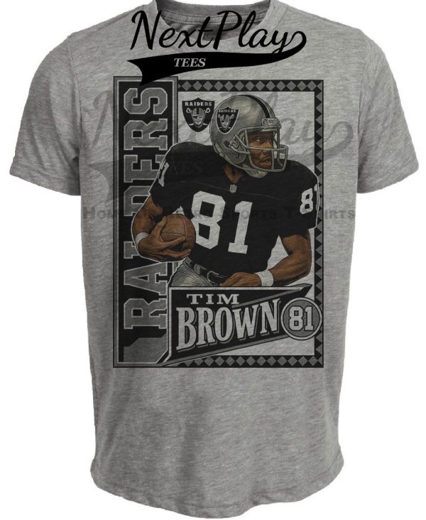 Oakland Raiders Tim Brown Exclusive Retro Football 1991 Artwork Heather Gray Sublimated T-Shirt