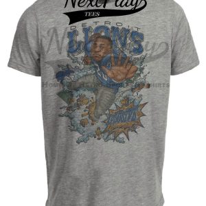 Detroit Lions Barry Sanders Retro Football 1991 Artwork Heather Gray Sublimated T-Shirt