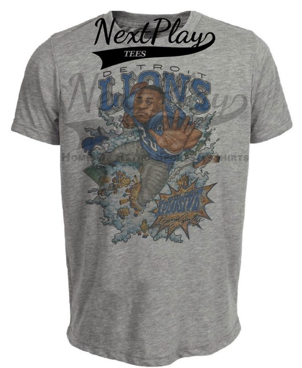 Detroit Lions Barry Sanders Retro Football 1991 Artwork Heather Gray Sublimated T-Shirt