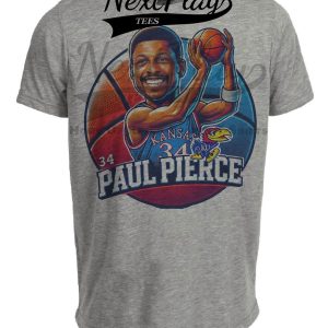 Kansas Jayhawks Paul Pierce Exclusive Retro March Madness Basketball Artwork Heather Gray Sublimated T-Shirt