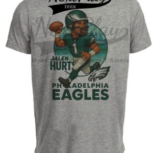 Philadelphia Eagles Jalen Hurts Exclusive Retro Football City Artwork Heather Gray Sublimated T-Shirt