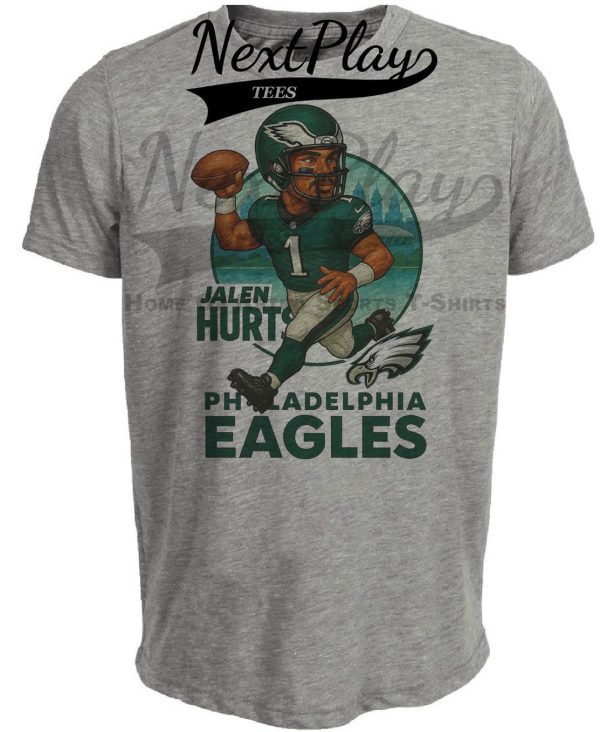 Philadelphia Eagles Jalen Hurts Exclusive Retro Football City Artwork Heather Gray Sublimated T-Shirt