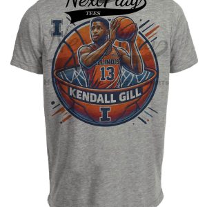 Illinois Fighting Illini Kendall Gill Exclusive Retro March Madness Basketball Artwork Heather Gray Sublimated T-Shirt