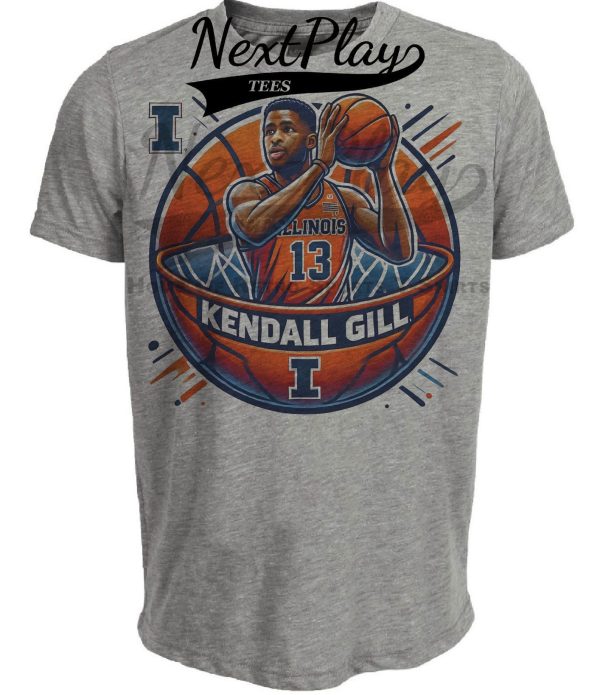 Illinois Fighting Illini Kendall Gill Exclusive Retro March Madness Basketball Artwork Heather Gray Sublimated T-Shirt