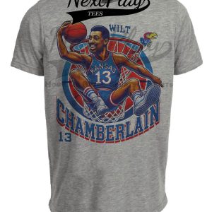 Kansas Jayhawks Wilt Chamberlain Exclusive Retro March Madness Basketball Artwork Heather Gray Sublimated T-Shirt