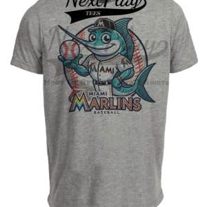 Miami Marlins Exclusive Retro Baseball Mascot Artwork Heather Gray Sublimated T-Shirt
