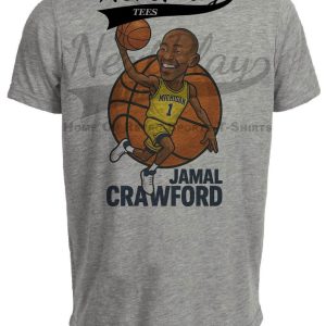 Michigan Wolverines Jamal Crawford Exclusive Retro March Madness Basketball Artwork Heather Gray Sublimated T-Shirt