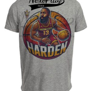 Arizona State Sun Devils James Harden Exclusive Retro March Madness Basketball Artwork Heather Gray Sublimated T-Shirt