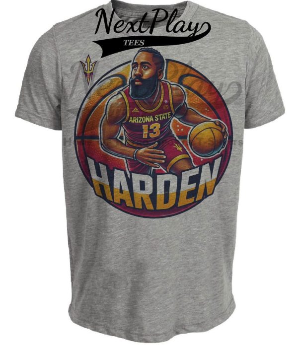 Arizona State Sun Devils James Harden Exclusive Retro March Madness Basketball Artwork Heather Gray Sublimated T-Shirt