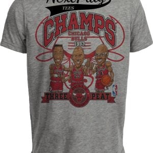 Chicago Bulls 3 Peat Champs Jordan Pippen Grant Retro Basketball 1993 Artwork Gray Sublimated T-Shirt
