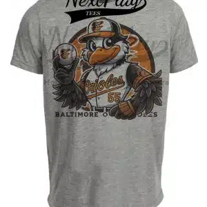 Baltimore Orioles Exclusive Retro Baseball Mascot Artwork Heather Gray Sublimated T-Shirt