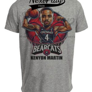Cincinnati Bearcats Kenyon Martin Exclusive Retro March Madness Basketball Artwork Heather Gray Sublimated T-Shirt