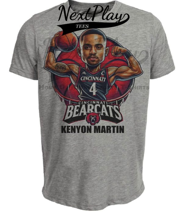 Cincinnati Bearcats Kenyon Martin Exclusive Retro March Madness Basketball Artwork Heather Gray Sublimated T-Shirt