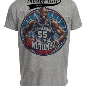 Georgetown Hoyas Dikembe Mutombo Exclusive Retro March Madness Basketball Artwork Heather Gray Sublimated T-Shirt