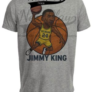 Michigan Wolverines Jimmy King Exclusive Retro March Madness Basketball Artwork Heather Gray Sublimated T-Shirt