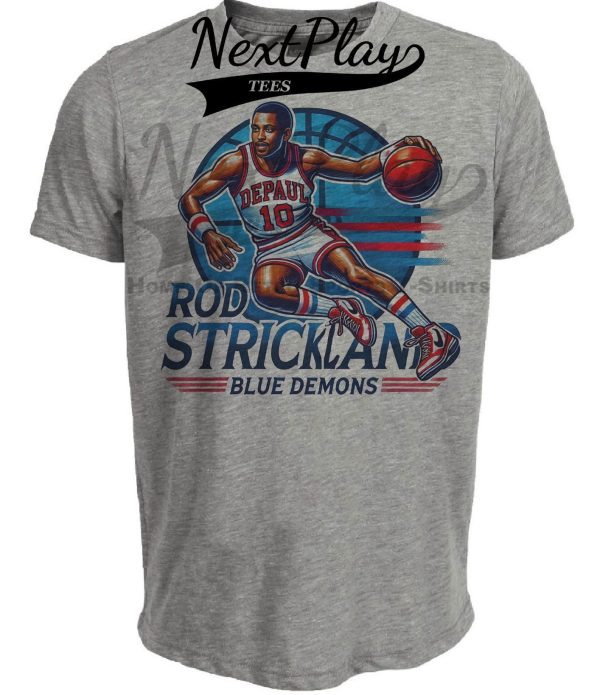 DePaul Blue Demons Rod Strickland Exclusive Retro March Madness Basketball Artwork Heather Gray Sublimated T-Shirt