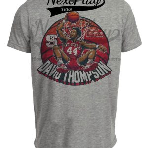 NC State Wolfpack David Thompson Exclusive Retro March Madness Basketball Artwork Heather Gray Sublimated T-Shirt