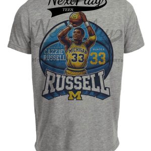 Michigan Wolverines Cazzie Russell Exclusive Retro March Madness Basketball Artwork Heather Gray Sublimated T-Shirt