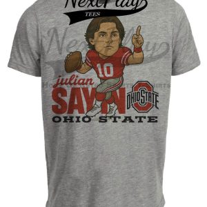 Ohio State Buckeyes QB Julian Sayin Exclusive Retro Football Artwork Heather Gray Sublimated T-Shirt