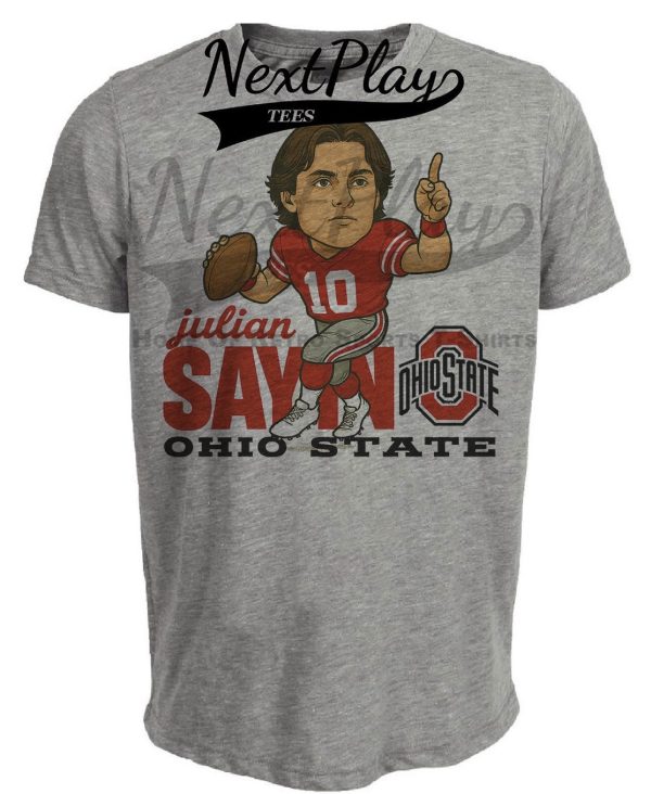 Ohio State Buckeyes QB Julian Sayin Exclusive Retro Football Artwork Heather Gray Sublimated T-Shirt