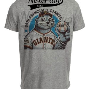 San Francisco Giants Exclusive Retro Baseball Mascot Artwork Heather Gray Sublimated T-Shirt
