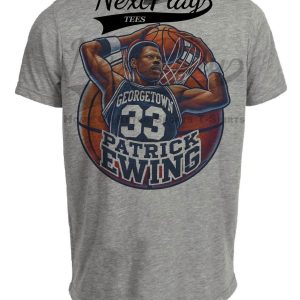 Georgetown Hoyas Patrick Ewing Exclusive Retro March Madness Basketball Artwork Heather Gray Sublimated T-Shirt