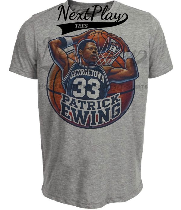 Georgetown Hoyas Patrick Ewing Exclusive Retro March Madness Basketball Artwork Heather Gray Sublimated T-Shirt