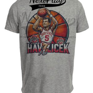 Ohio State Buckeyes John Havlicek Exclusive Retro March Madness Basketball Artwork Heather Gray Sublimated T-Shirt