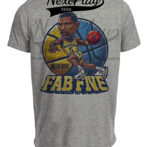 Michigan Wolverines Jalen Rose Exclusive Retro March Madness Basketball Artwork Heather Gray Sublimated T-Shirt