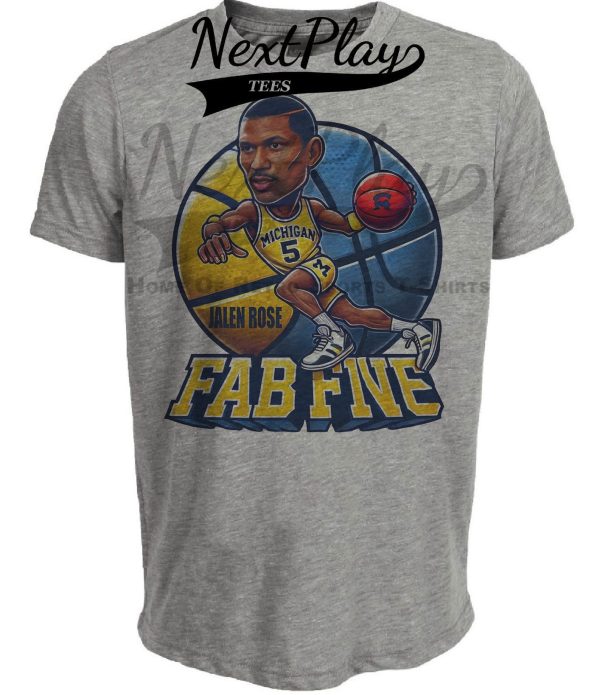 Michigan Wolverines Jalen Rose Exclusive Retro March Madness Basketball Artwork Heather Gray Sublimated T-Shirt