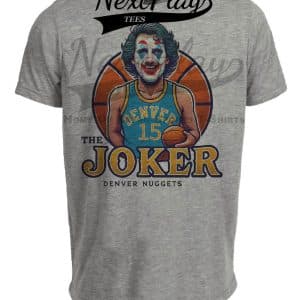 Denver Nuggets Nikola Jokic The Joker Exclusive Retro Basketball Artwork Heather Gray Sublimated T-Shirt