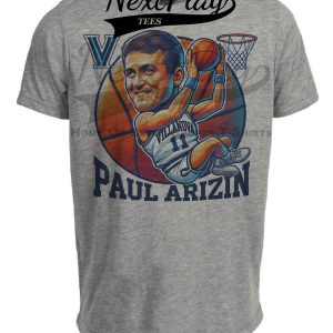 Villanova Wildcats Paul Arizin Exclusive Retro March Madness Basketball Artwork Heather Gray Sublimated T-Shirt