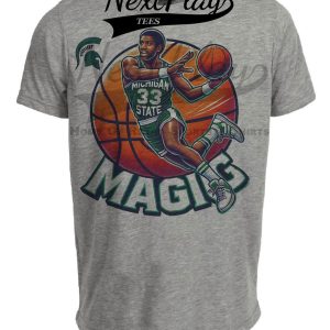 Michigan State Spartans Magic Johnson Exclusive Retro March Madness Basketball Artwork Heather Gray Sublimated T-Shirt