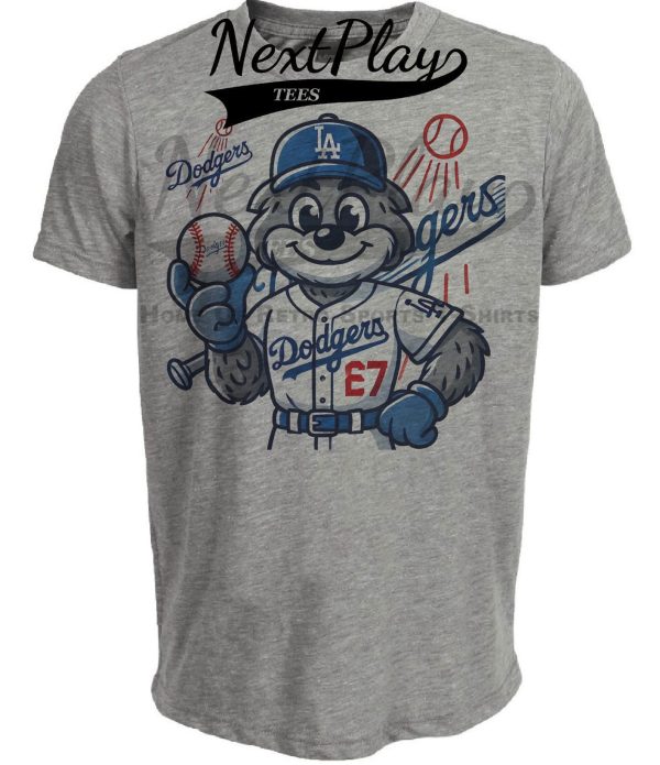 Los Angeles Dodgers Exclusive Retro Baseball Mascot Artwork Heather Gray Sublimated T-Shirt