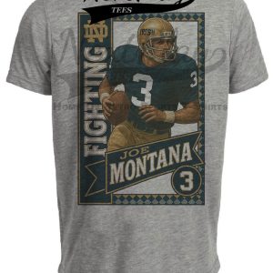 Notre Dame Fighting Irish Joe Montana Exclusive Vintage Football 1979 Artwork Heather Gray Sublimated T-Shirt
